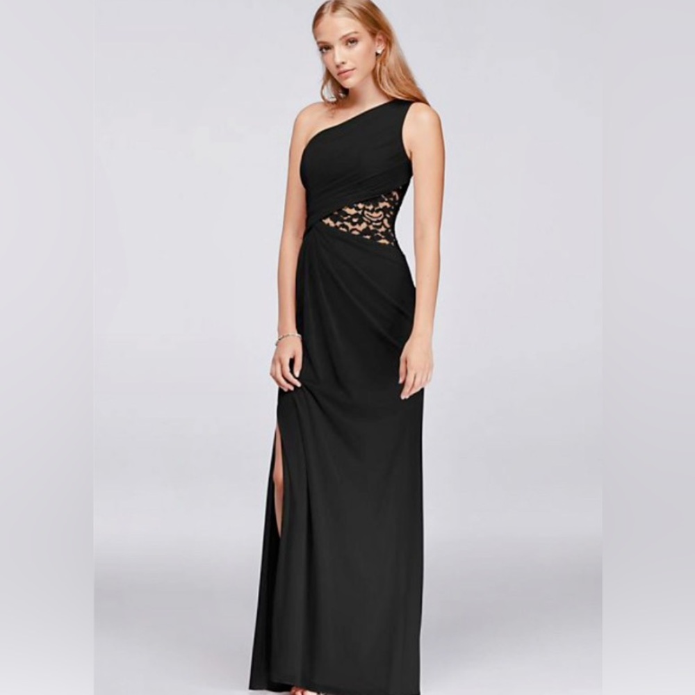 NWT Gorgeous one shoulder peekaboo lace cutout sheath formal dress
